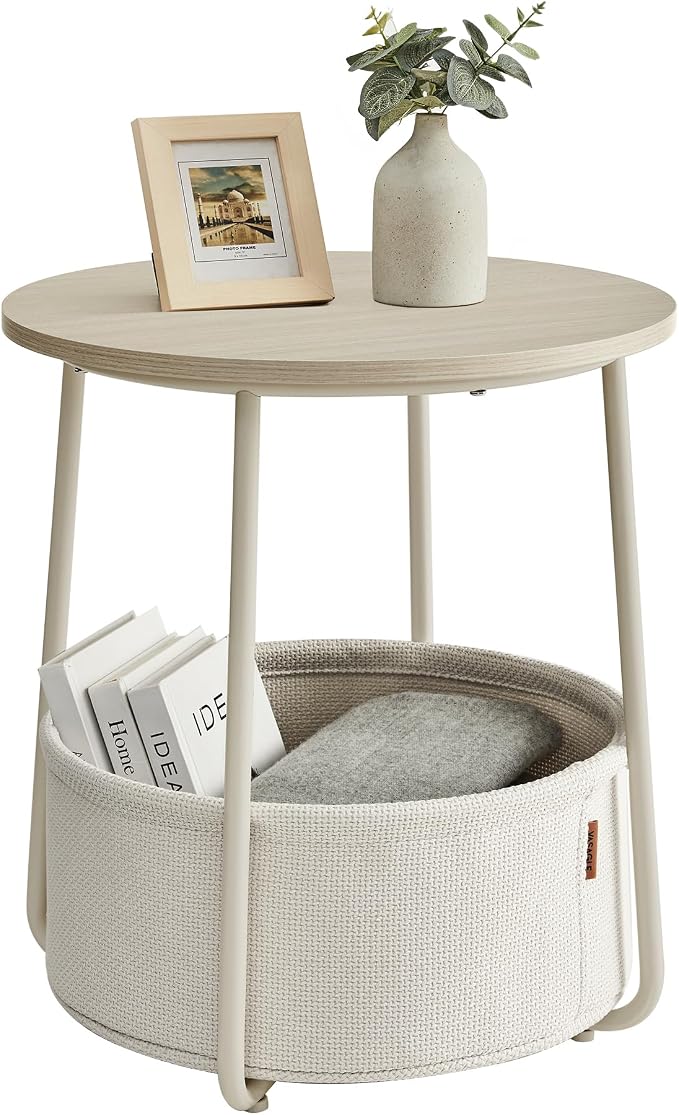 Kleiner runder Beistelltisch mit Stoffkorb – LILEA