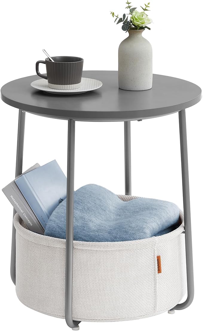 Kleiner runder Beistelltisch mit Stoffkorb – LILEA